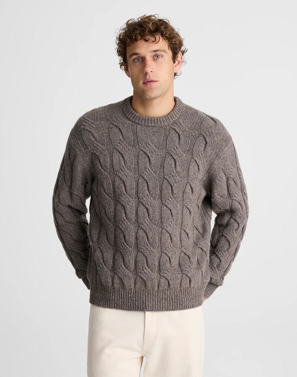 Madewell Men's Cable-Knit Crewneck Wool Sweater Dark Driftwood Size Large NWT